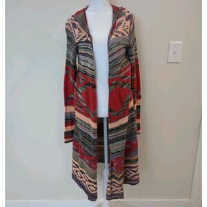 Mudd Boho Hooded Knit Aztec Duster Cardigan Womens M Striped Hippie Core
